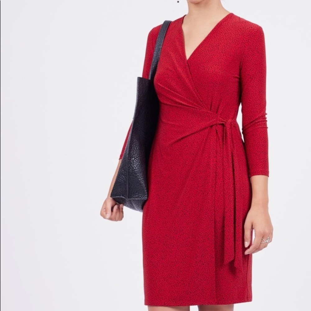 Red Anne Klein 3/4 Sleeve Faux Wrap Dress